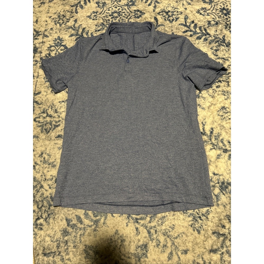 Lululemon Polo Shirt Mens Large Blue Performance Athletic Tech Short Sleeve